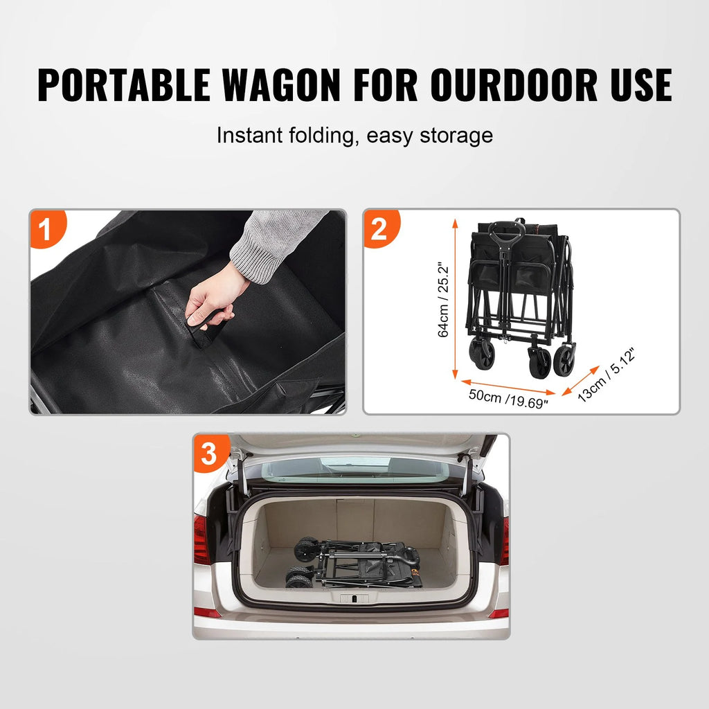 VEVOR Heavy-Duty Collapsible Folding Wagon - 220 lbs Capacity Beach Cart with All-Terrain Wheels and Drink Holders for Camping, Shopping, and Outdoor Adventures