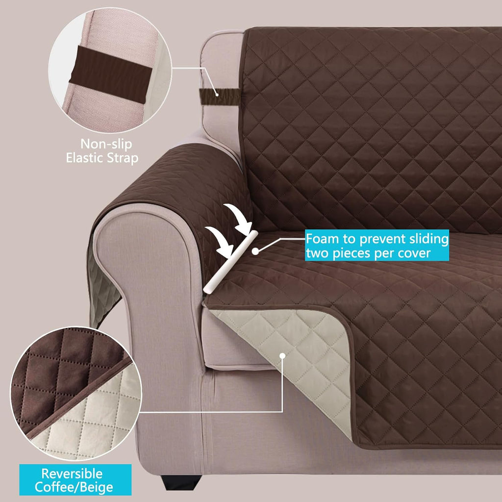 Transform Your Living Room with Our Reversible Sofa Cover – Water-Repellent Couch Protector for Pets in Coffee/Beige