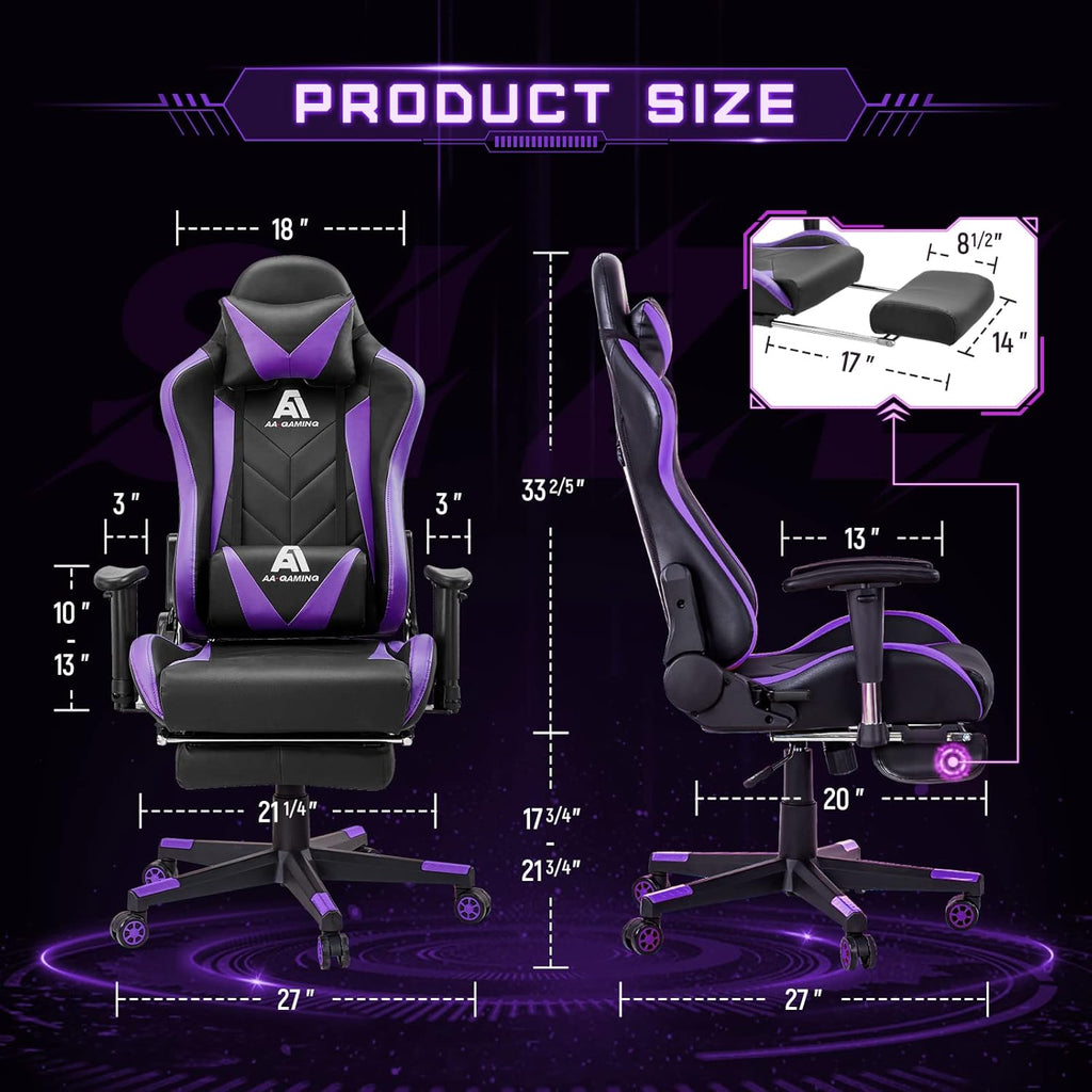 Elevate Your Gaming Experience with the Upgraded Blackpurple Ergonomic High Back Racing Chair - Adjustable Office Chair with Footrest and Lumbar Support