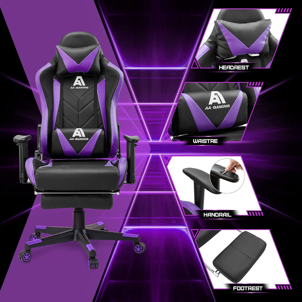 Elevate Your Gaming Experience with the Upgraded Blackpurple Ergonomic High Back Racing Chair - Adjustable Office Chair with Footrest and Lumbar Support