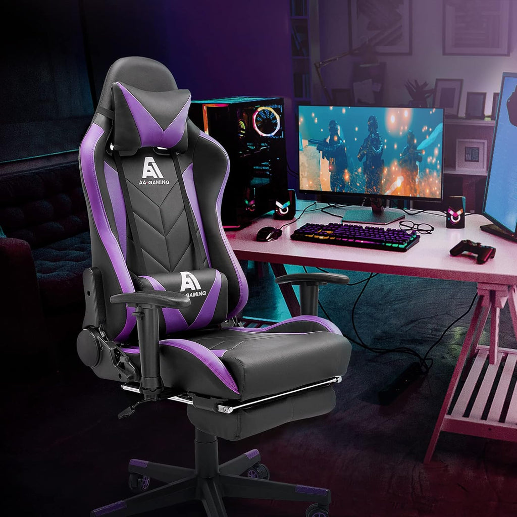 Elevate Your Gaming Experience with the Upgraded Blackpurple Ergonomic High Back Racing Chair - Adjustable Office Chair with Footrest and Lumbar Support