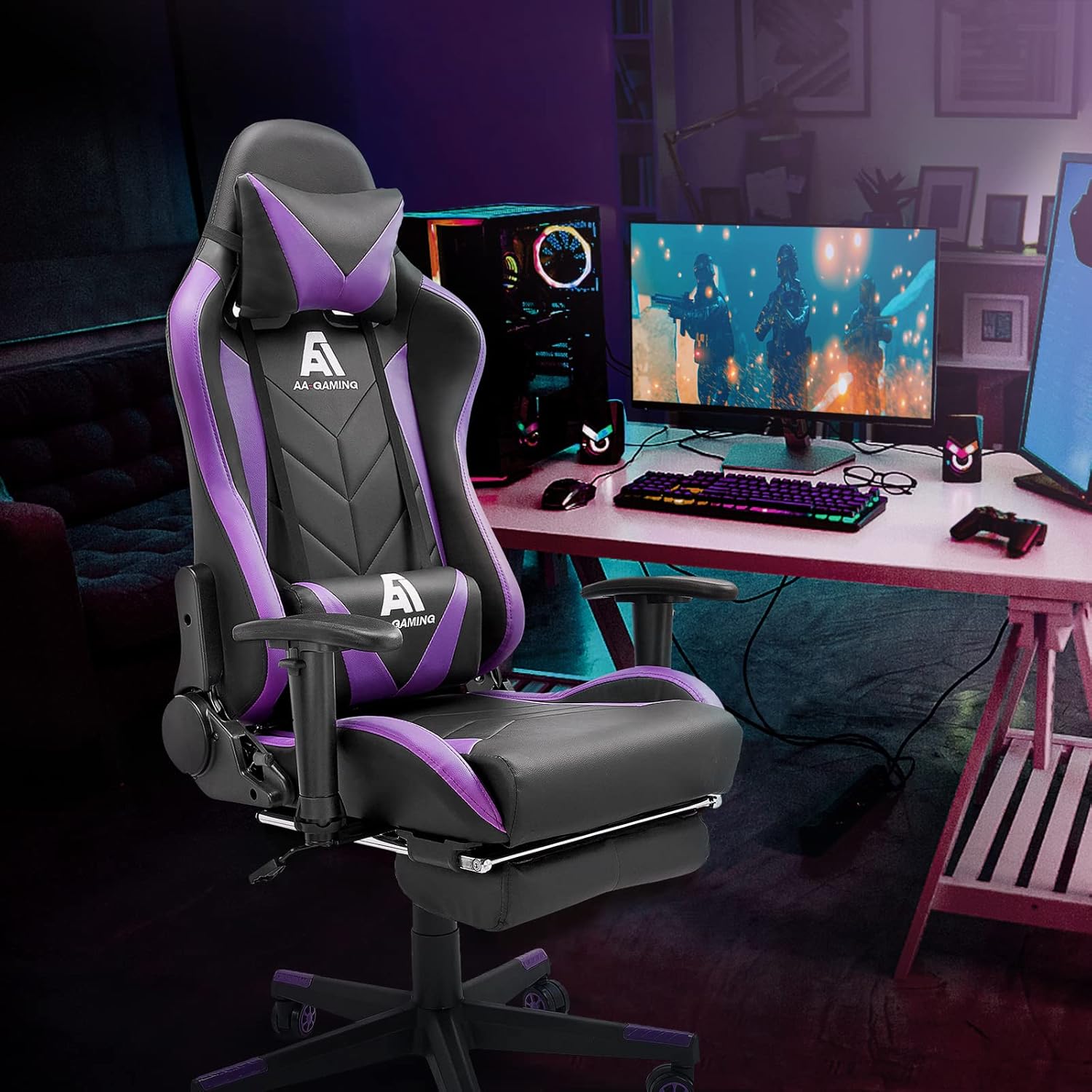 Elevate Your Gaming Experience with the Upgraded Blackpurple Ergonomic High Back Racing Chair - Adjustable Office Chair with Footrest and Lumbar Support