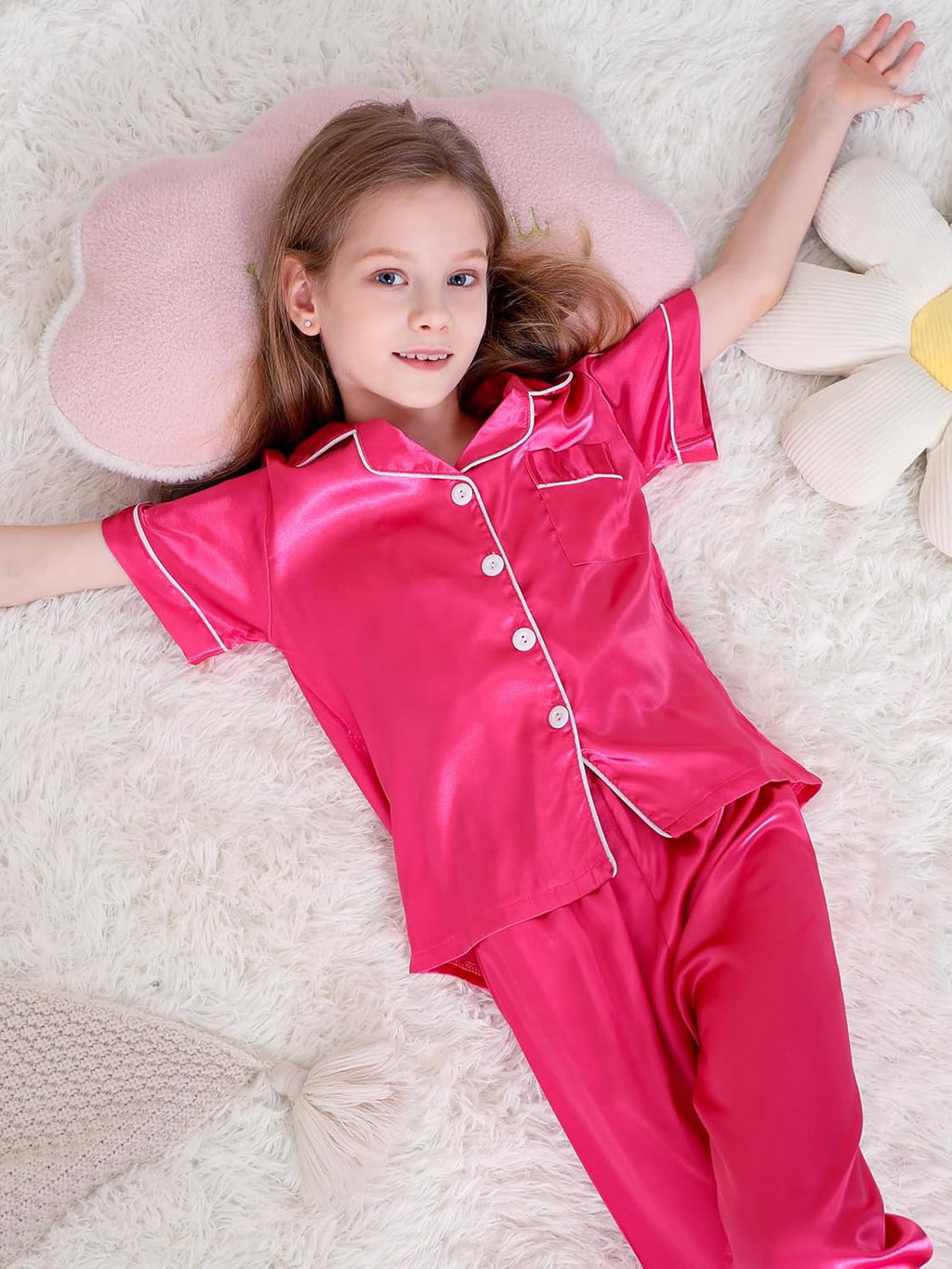3 Piece Girls Silk Pajamas Set Soft Satin Pjs Sleepwear for Comfortable Nights