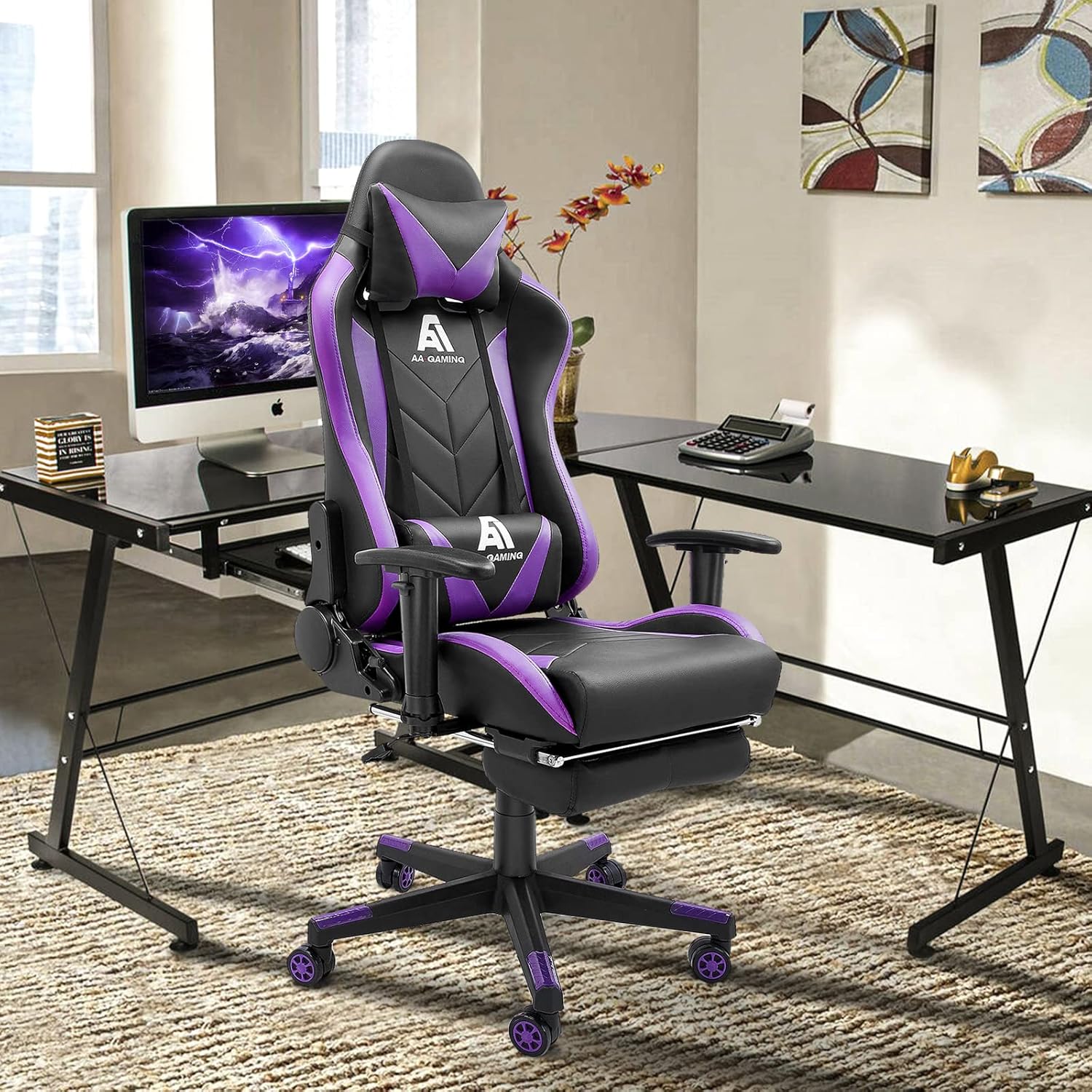 Elevate Your Gaming Experience with the Upgraded Blackpurple Ergonomic High Back Racing Chair - Adjustable Office Chair with Footrest and Lumbar Support
