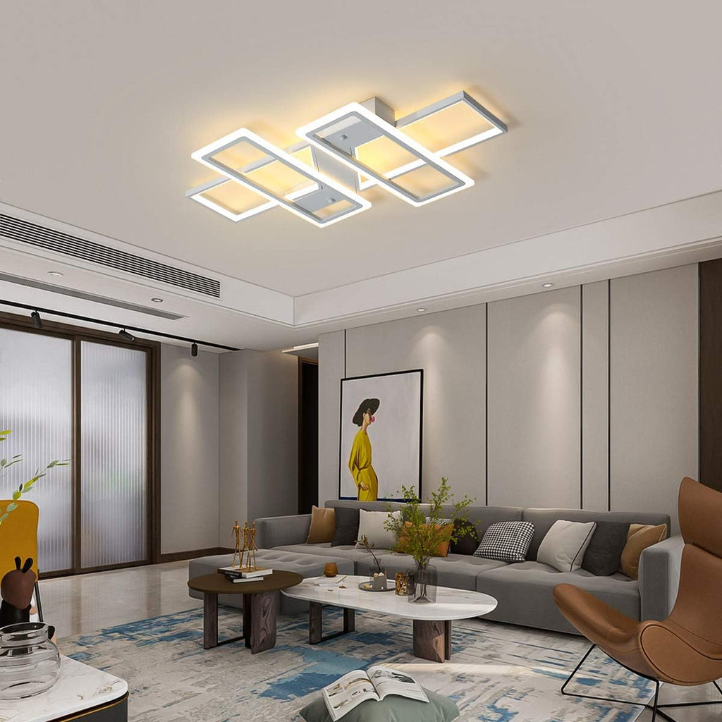 Dimmable Ceiling Light for Living Room,4 Squares Modern LED Ceiling Lamp with Remote Control,80W Acrylic Flush Mount Ceiling Light Fixture for Dining Room Bedroom Kitchen(White)