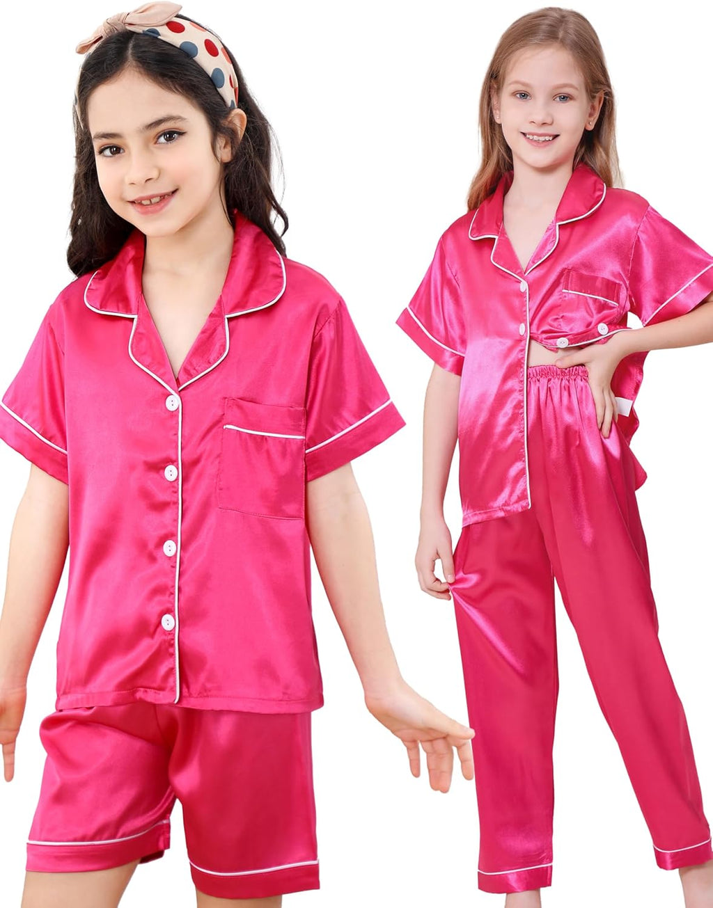 3 Piece Girls Silk Pajamas Set Soft Satin Pjs Sleepwear for Comfortable Nights
