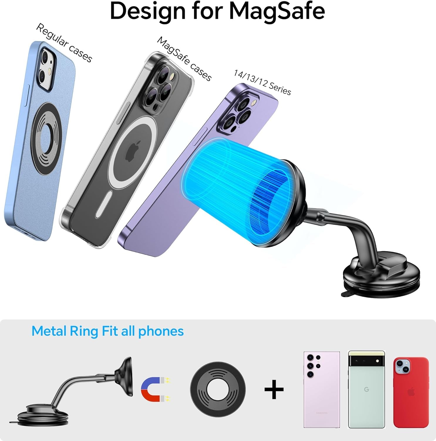 For Magsafe Car Mount【Strong Magnets】Magsafe Windshield Mount Magnetic Phone Holder for Car Dash Windshield Universal Hands Free Car Phone Holder for Iphone 16 15 14 13 Promax plus Magsafe Accessories
