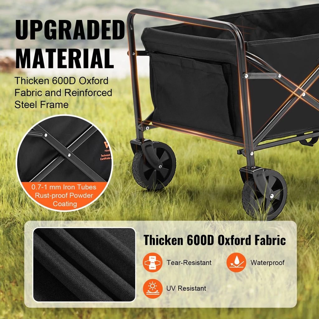 VEVOR Heavy-Duty Collapsible Folding Wagon - 220 lbs Capacity Beach Cart with All-Terrain Wheels and Drink Holders for Camping, Shopping, and Outdoor Adventures