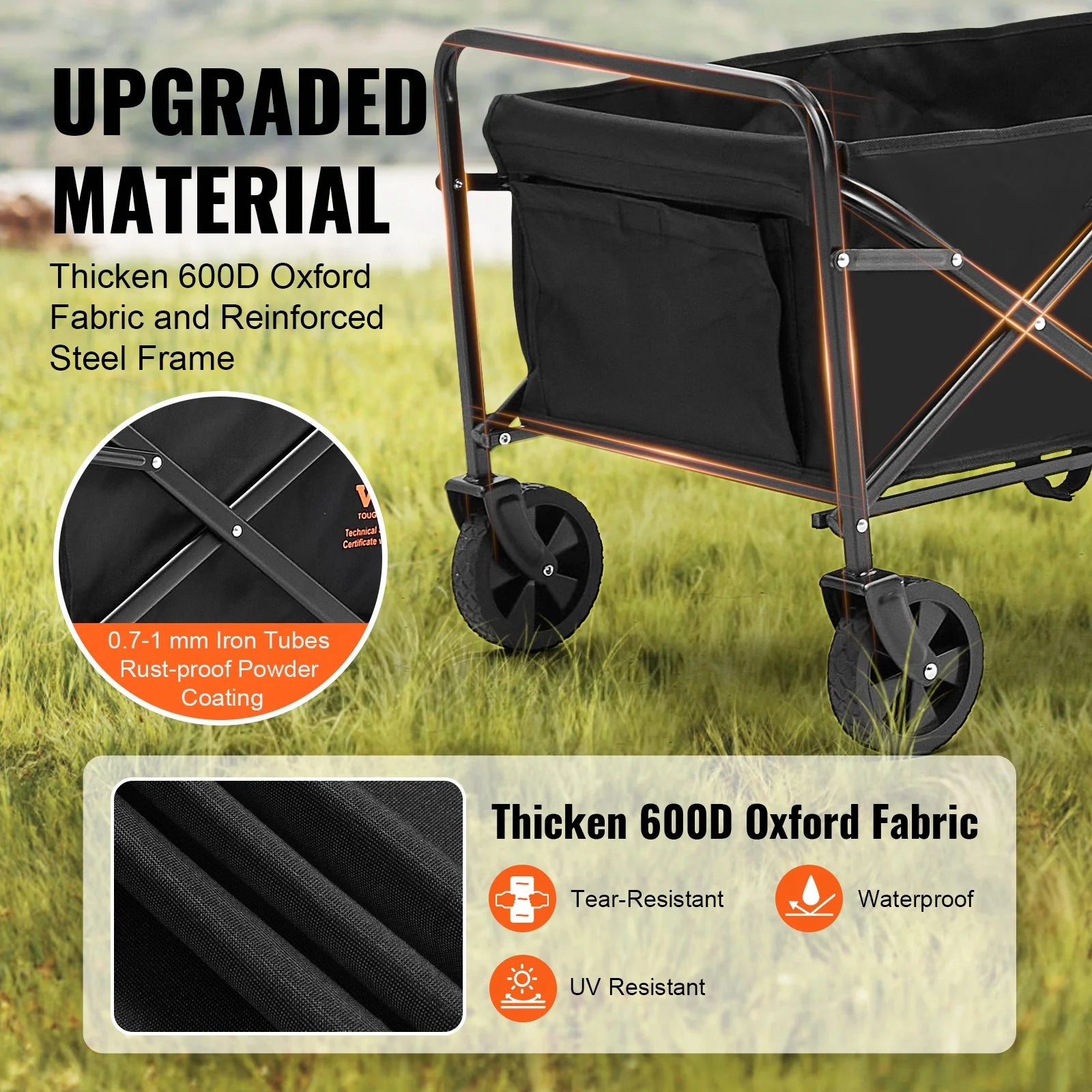 VEVOR Heavy-Duty Collapsible Folding Wagon - 220 lbs Capacity Beach Cart with All-Terrain Wheels and Drink Holders for Camping, Shopping, and Outdoor Adventures